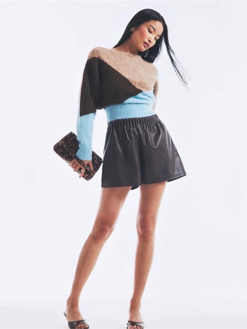 River Island Brown Blue Colour Block Batwing Jumper Size 4